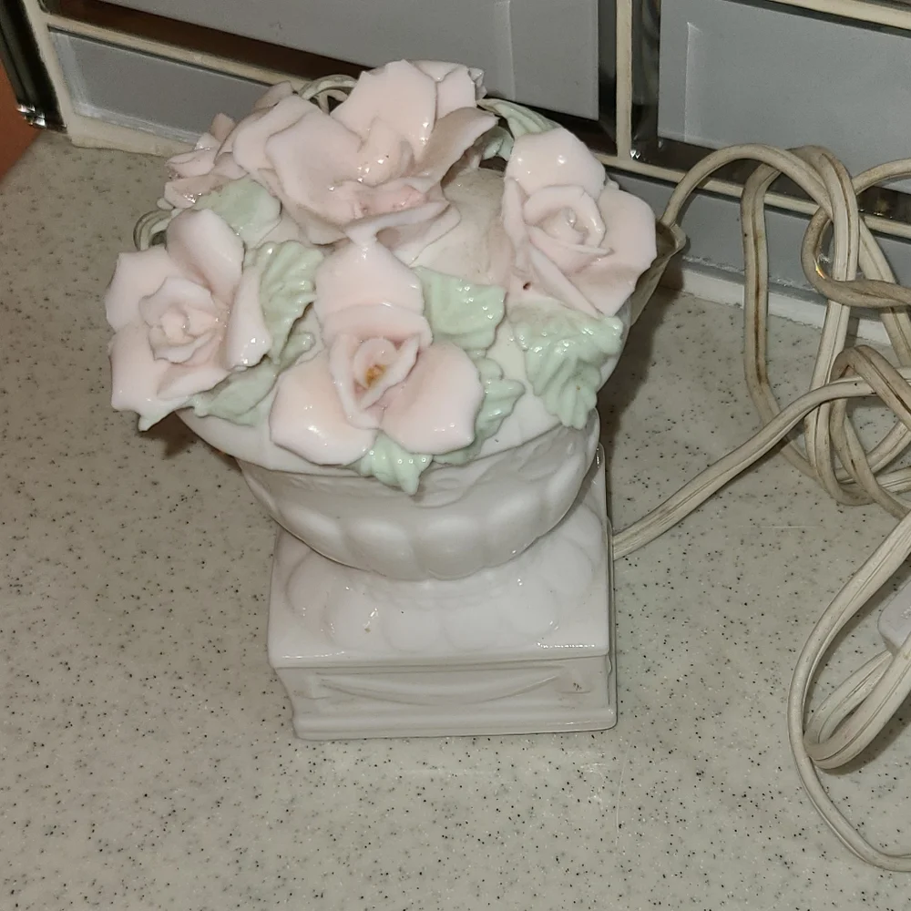 Vintage Faux Floral Ceramic Accent with Pink and Green